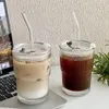 Bouteilles d'eau 450ml, tasse en verre à rayures, verres transparents avec couvercle et paille, tasse à café glacé, verres à thé, accessoires de cuisine