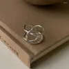 Clusterringe Panjbj 925 Sterling Silve Overlapping Lin Ring für Frauen Girl Geschenk Mehrschichtig ausgehöhlt Out Open -Schmuckabfall