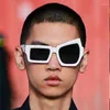 Солнцезащитные очки мужские и женские нестандартной формы, квадратные, персонализированные, дизайнерские, брендовые, черные, зеркальные, белые, в стиле хип-хоп