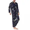 Men's Sleepwear Pajamas Men Purple Math Print Bedroom Pieces Of Pi 2 Piece Vintage Pajama Set Long Sleeves Warm Oversized Home Suit