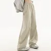 Damenhose, Damenhose, hohe Taille, Damen-Jogginghose, lockeres, weites Bein, lange elastische Taschenhose