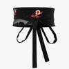 Embroidered Wide Waist Belt for Women Ladies Self Tie Wrap Around Obi Band Cinch Boho Fabric Belts Dress 240309