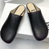 Female desinger Vintage Leather Single Shoes Brushed Color Simple Large Head Casual Love Shoes Round Head Masked Calf Leather Anti slip Sole Womens Slippers