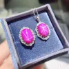 Stylowy 100 naturalny i prawdziwy zestaw biżuterii Ruby światła 925 Srebrny wisiorek 240228