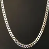 Mäns glänsande 7mm platt trottoarkant Miami Cuban Chain Solid 925 Silver Italy Made245R