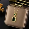 Classic Titanium steel Full diamonds Green crystal Pendant Necklaces 18K gold plated women Luck choker necklace Designer Jewelry T291o