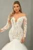 Abiti da sposa moderni a sirena estivi Abiti da sposa sexy a maniche lunghe con spalle scoperte Abito da sposa in pizzo senza schienale YD