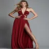 2019 New Zuhair Murad Spring Summer Evening Dresses For Women Unique Design Red High Slit Chiffon Plus Size Prom Dress249P