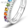 Cluster Rings ALLNOEL 925 Sterling Silver For Women Rainbow Colorful 2mm Zircon Double Lovely Unique Anniversary Gift Fine Jewelry