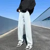 Męskie dżinsowe spodnie w stylu koreański proste luźne dżinsy uliczne Hiphop codziennie swobodny student spodni Czarny szary niebieski 240309