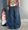 JNCO Lettera Ricamo Jeans Gotici per Uomo Hip Hop Street Skate Pantaloni Larghi in Denim Y2K Retro Harajuku Pantaloni Gamba Larga Dritti 240309