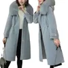 Бархатное пальто из овечьей шерсти, женское интегрированное пальто средней длины, новинка 2023 года, шуба из лисьего меха Haining 581887