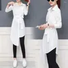 Bluzki damskie 2024 Koreańska moda koszula Koszulka z długim rękawem Nieregularne wiązane pasy Lady łagodna bluzka poliestrową dla kobiet