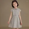 Girl Dresses Girls Dress 2024 For Summer Casual Princess Buttom Short-Sleeve Strip Clothing