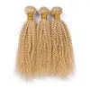 Najwyższej klasy Brazylijskie Blond Blondynowe przedłużki włosów Kinky Curly 3pcs 613 Bleach Blonde Human Hair Weave Bundles 1030quot Double 1976683