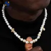 Anpassad hiphop smycken halsband guldpläterad pärla mikro pave cz zirkonia isad ut charmkedja
