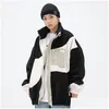 Men'S Jackets Harajuku Color Block Zipper Lambswool Jacket Men Women Winter Sherpa Fleece Cotton Padded Coat Streetwear Outwear Drop D Dhlmc