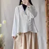 Blouses pour femmes Style chinois coton et lin chemise brodée vêtements surdimensionnés inclinés décontracté Jacquard haut printemps automne veste Z49