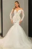 Abiti da sposa moderni a sirena estivi Abiti da sposa sexy a maniche lunghe con spalle scoperte Abito da sposa in pizzo senza schienale YD