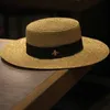 Chapéus de sol pequena abelha palha chapéu europeu e americano retro ouro trançado chapéu feminino solto protetor solar pára-sol plana viseiras chapéus 240304