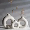 Vilead circulaire creux en céramique Vase beignets Art nordique Pampas herbe décoration de la maison accessoires bureau salon décor intérieur 240229