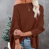 Frauen Pullover Herbst Fledermaus Langarm Gestrickte Pullover Frauen Lose Oansatz Pullover Winter Casual Sexy Slash Neck