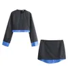 UNIZERA AutumnWinter Product Womens Fashion Casual Loose Plaid Panel Top Mini Skirt Set 240226