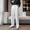 Pantaloni da uomo Primavera Estate Uomo Abito casual Pantaloni lunghi dritti drappeggiati Freedom Pantaloni maschili Solid Stretch Vita oversize Nero Bianco