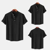 Homens camisetas Homens Camisa de Manga Curta Cor Sólida Verão Elegante com Stand Collar Cufflink Detalhe Slim Fit Design para Casual