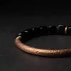 Bracciale rigido di design con ossidiana nera cubica con accessori in rame antico realizzati a mano Gioielli in pietra di protezione alla moda per uomo 2581