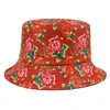 Basker dubbelsidig blommig hink hatt andas fiskare rostryck cloche vintage mönster