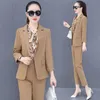 Spring Autumn Fashion Casual Blazers CoatChiffon VestTrousers Three Piece Womens Korean Elegant Professional Wear 240305