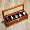 Watch Boxes Top 5 Slots Wooden Display Case Wood Storage Box With Lock Fashion Gift Jewelry Cases