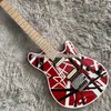 Neuankömmling Eddie Edward Van Halen Franken Special Black White Stripes Red Wolf E-Gitarre Floyd Rose Tremolo Bridge Ahorngriffbrett Dot Inlay Sicherungsmutter