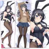 Schurk droomt niet van Bunny Girl Senpai Seishun Buta Yaro Sakurajima Mai Knuffelen Lichaam Kussensloop Dakimakura Kussensloop cover 2220P