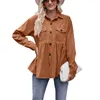 Women's Blouses Womens Corduroy Shirt Casual Long Sleeve Button Down Blouse Tops With Pockets Vintage Oversized Outwear Y2K Streetwear