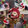 ATUBAN Costume de Noël pour Animal Domestique Chat Tenue de Père Noël Petit Chien Chapeau de Noël avec Cape Ensemble Vêtements de l'année du Chat Fournitures de Cosplay Coiffe de tête 240226