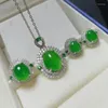 Halskette-Ohrringe-Set, hochwertiger grüner Jade-Schmuck der Güteklasse A, eingelegt mit Smaragd-Zirkon, luxuriöse Jadeit-Ringe, Schmuck-Sets für Damen