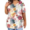 Women's T Shirts Fashion Plus Size T-Shirts Casual Short Sleeve Round Neck Retro Floral Printed T-shirt With Pockets Ropa De Mujer Oferta