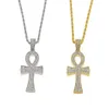 Egyptische Ankh Sleutel van Leven Goud Zilver Kruis Hanger Ketting Ketting Bling Vol Strass Kristallen Kruis Hanger Punk Jewelry1706