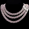 Chaînes HipHop Rose Cristal 14MM Rhombus Prong Cubain Lien Chaîne Collier Pour Femmes Plein Strass Pave Glacé BijouxChains324l