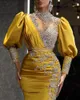 Sıradan Elbiseler Saten Pullu Dekorasyon İnce Ziyafet Kadınlar Gece Elbise Sarı Çoklu Boyutlar Fermuar Büyük Hem Coble Zarif resmi