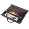 Bortkyror äkta läderportfölj väska för män Executive Laptop Office Handbag Tote Business Document Vintage