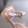 Summer Breathable Princess Girl Sandals Sequins Fashion Rhinestone Bow Tie Girls Shoe Baby Performance Leather Casual Shoes 240301