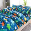 Tecknad dinosaurie barn barn sängkläder set 4 stycken täcke täcke set flicka pojke söt kawaii quilt täcker lakan sängkläder kudde h300o