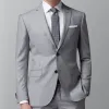 Suits Light Grey Business Men Suits Slim Fit 2 Piece Male Fashion Jacket with Pants Wedding Tuxedo for Groom Dinner Party Costume