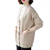 Kvinnors stickor Autumn Mom Sticked Cardigan Sweater Women Korean Fashion V-Neck Pockets Thin Solid Color Knitwear Loose Ladies Tops G2871