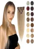 Extensions de cheveux naturels Remy à clips, cheveux lisses, tête complète, reflets blonds, 14, 18, 22 pouces, 8 pièces, fabriqués à la Machine, 8666376