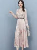 Casual Dresses Spring Autumn Women Long Sleeve Dress 2024 Maxi Satin Chic Elegant Party Floral Bodycon Fashion Vintage Evening