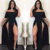 Off The Shoulder Short Sleeve Dresses Stretch Tight Exposed Legs Sexy Nightclub Womens High Slit Bar Party Dress